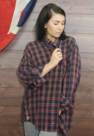 VINTAGE OVERSIZED FESTIVAL FLANNEL CHECK SHIRT XL(111)