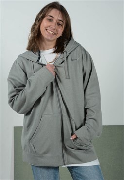 Vintage 90s Nike Fit Hoodie Jacket Grey Logo Size L