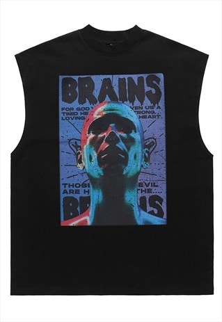 CYBER PUNK SLEEVELESS TSHIRT RAVE TANK TOP RETRO SURFER VEST