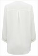 WHITE SEMI SHEER CHIFFON CREPE TUNIC BLOUSE BUTTON OWN SHIRT