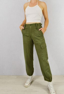 Vintage Army Cargo Pants High Waist Trousers British Fatigue
