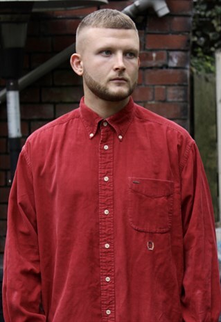 VINTAGE RED CORDUROY TOMMY HILFIGER SHIRT LARGE