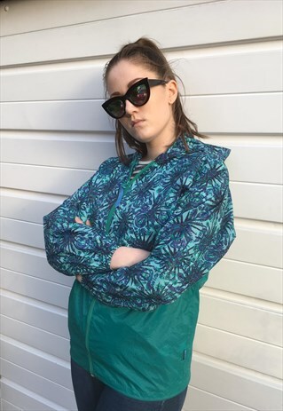 WOMENS VINTAGE 80S JACKET BLUE SHELL SUIT WINDBREAKER COAT