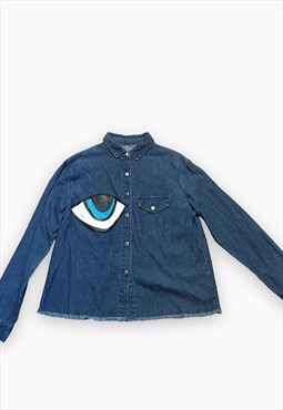 Denim top with abstract eye print