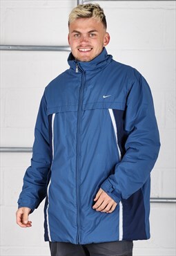 Vintage Nike Parka Coat in Blue Padded Rain Jacket Large