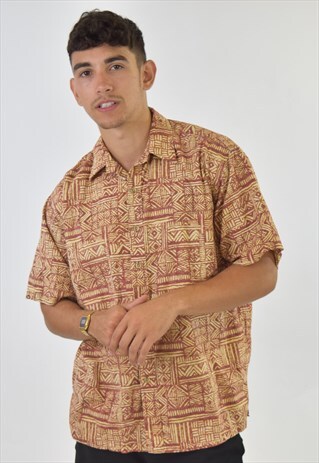 VINTAGE ORANGE HAWAIIAN 90S PATTERN SUMMER SHIRT
