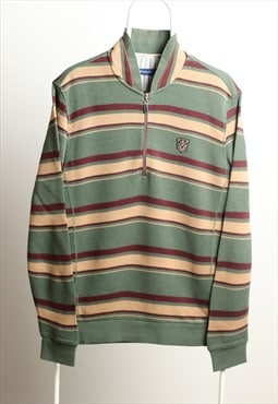 Vintage Golden Bear 1/4 zip Logo Striped Sweatshirt Size L