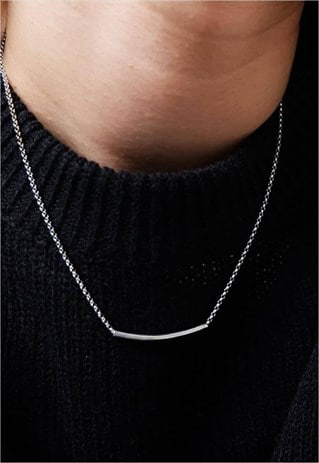 BAR CURVED TUBE CHAIN NECKLACE WOMEN SILVER NECKLACE