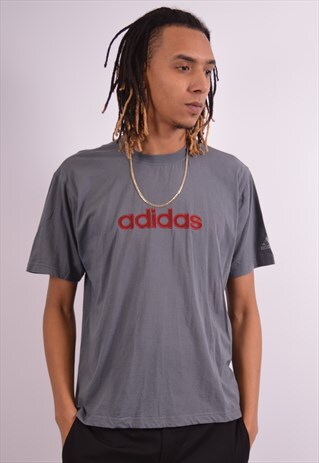 ADIDAS MENS VINTAGE T-SHIRT TOP LARGE GREY 90S