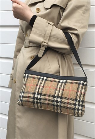 WOMENS VINTAGE 80S BURBERRY HANDBAG IN WOOL BEIGE NOVA CHECK
