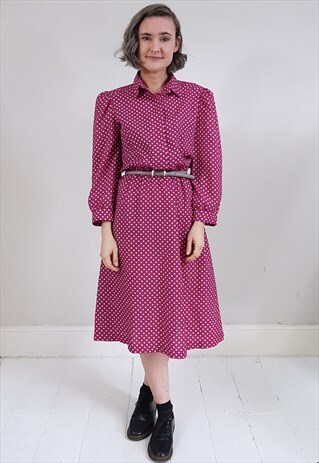 VINTAGE 80'S DEEP FUCHSIA PINK AND WHITE SHIRT DRESS