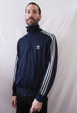VINTAGE ADIDAS ORIGINALS DARK BLUE TRACK JACKET STRIPES