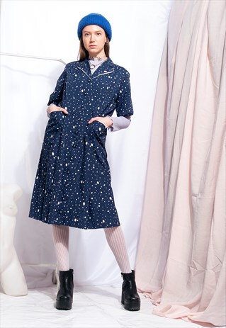 VINTAGE SHIRT DRESS 50S GALAXY BLUE MIDI DRESS