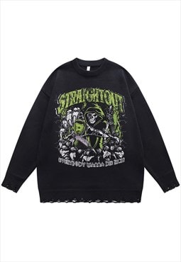 Gothic sweater Grim Reaper jumper ripped knitted creepy top