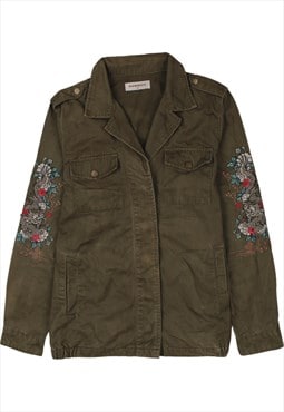 Vintage 90's Glamorous Denim Jacket Flower Button Up Khaki