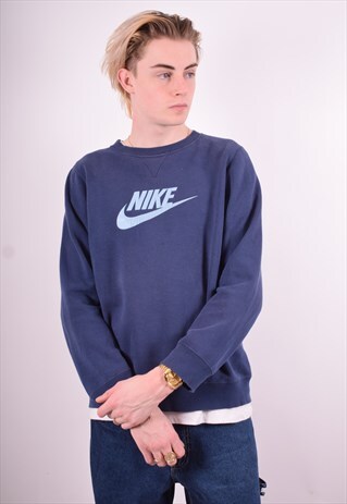 NIKE MENS VINTAGE SWEATSHIRT JUMPER SMALL NAVY BLUE 90'S