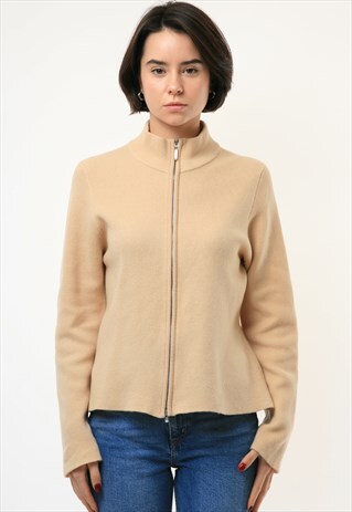 TURTLENECK WOOLKNITT BEIGE ZIP SWEATER JUMPER CARDIGAN 3824