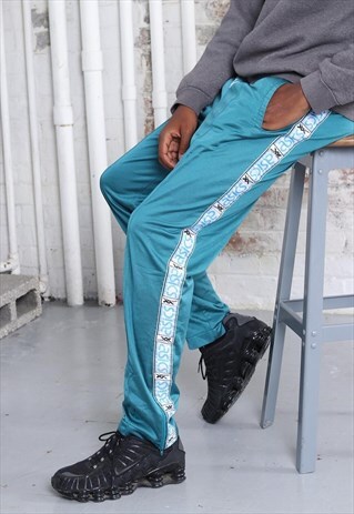 VINTAGE ASICS TAPE LOGO TRACKSUIT TROUSERS GREEN