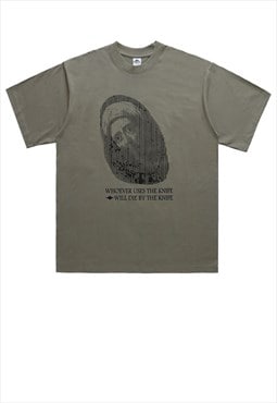 Jesus t-shirt retro saint print tee grunge punk top in grey