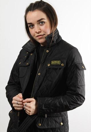 VINTAGE BARBOUR BLACK QUILTED JACKET WITH CHEST LOGO