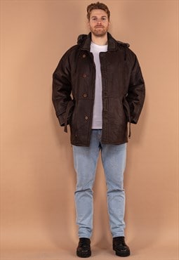 Vintage 90's Men Leather Sherpa Coat in Brown