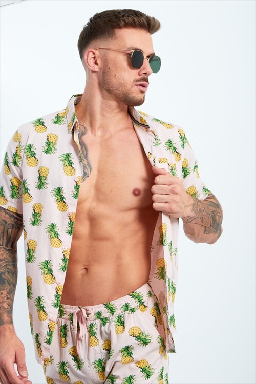 mens dusty pineapple print t-shirt and short set