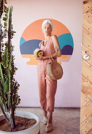 LOOSE FIT LINEN JUMPSUIT- MUSHROOM