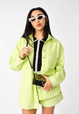 Lime Green Soft Denim Worker Shacket