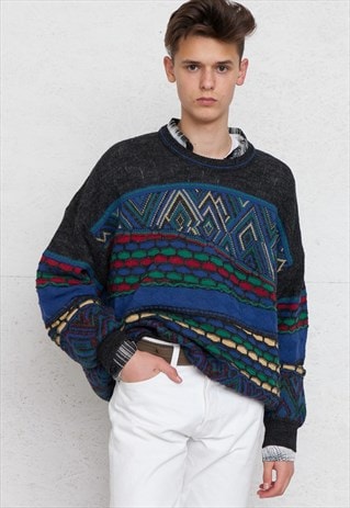 VINTAGE BLUE ROUND NECK KNIT JUMPER SWEATER