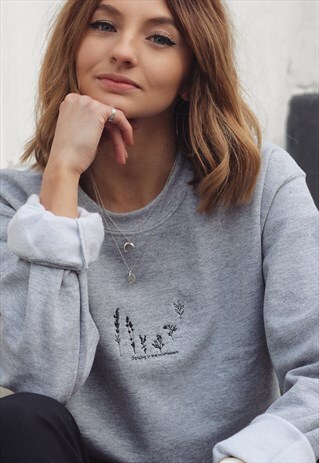 UNISEX SWEATSHIRT IN GREY WITH FLORAL EMBROIDERY