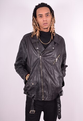VERA PELLE MENS VINTAGE RACER JACKET XL BLACK 90'S