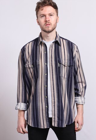 VINTAGE CORDUROY CORD STRIPED SHIRT