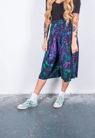 VINTAGE BLUE PATTERNED WIDE-LEG TROUSERS