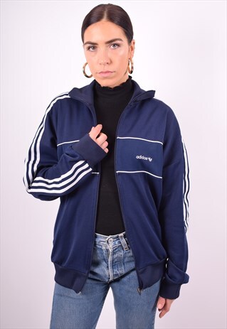 ADIDAS WOMENS VINTAGE TRACKSUIT TOP JACKET LARGE BLUE 90'S