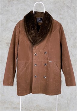 Vintage Sheepskin Coat Jacket Made in Italy Brown Large