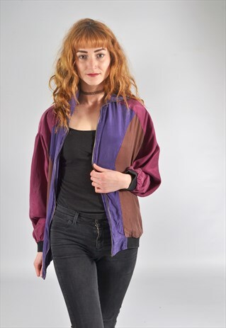 VINTAGE PINK & PURPLE SILK BOMBER JACKET