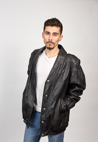 ROCK BOX - VINTAGE 80'S BLACK LEATHER BOMBER JACKET