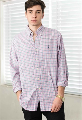 VINTAGE RALPH LAUREN CHECKED SHIRT LOGO 90S L 7.2
