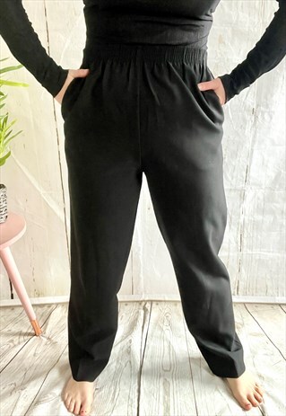 VINTAGE BLACK SMART STRAIGHT LEG 80'S WORKWEAR TROUSERS