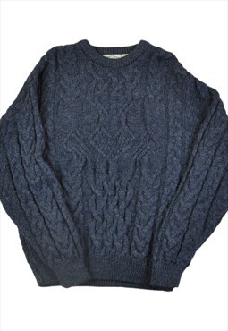 Vintage Knitted Cable Knit Jumper Blue XL