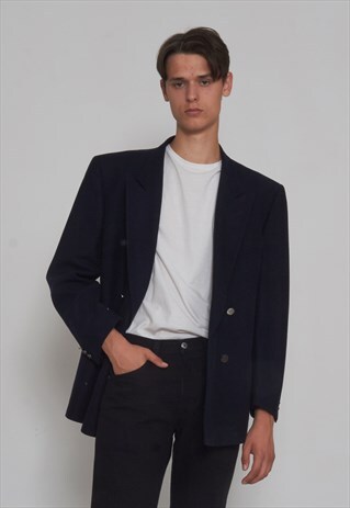 VINTAGE NAVY WOOL BLAZER JACKET