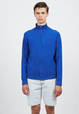 VINTAGE BLUE TOMMY HILFIGER ZIP CLOSURE KNIT CARDIGAN