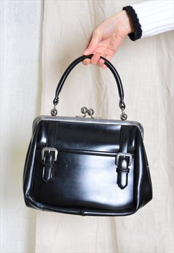 Vintage 60s Black Clip Handbag