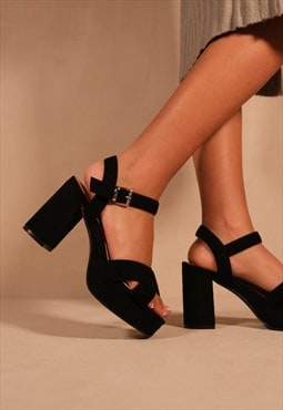 Marcia wide fit statement platform block high heels in black