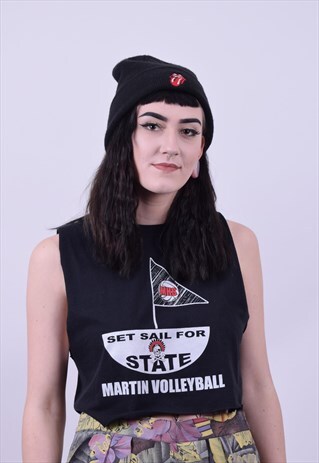 REWORKED BLACK VOLLEY BALL CROPPED T SHIRT SIZE 6 8 10