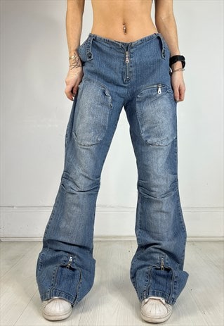 Vintage 90s Jeans Cargo Utility Flared Streetwear Grunge Y2k