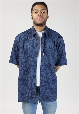 VINTAGE 90S FLOWER PATTERNED NAVY SHIRT