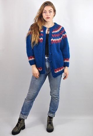 VINTAGE NORDIC ICELANDIC OVERSIZE PATTERNED WOOL CARDIGAN