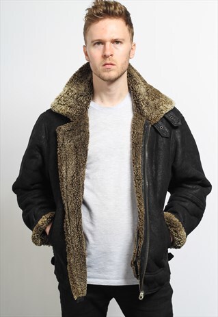 VINTAGE SUEDE AVIATOR FLEECE SHEEPSKIN JACKET
