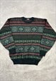 VINTAGE KNITTED JUMPER ABSTRACT PATTERNED GRANDAD SWEATER